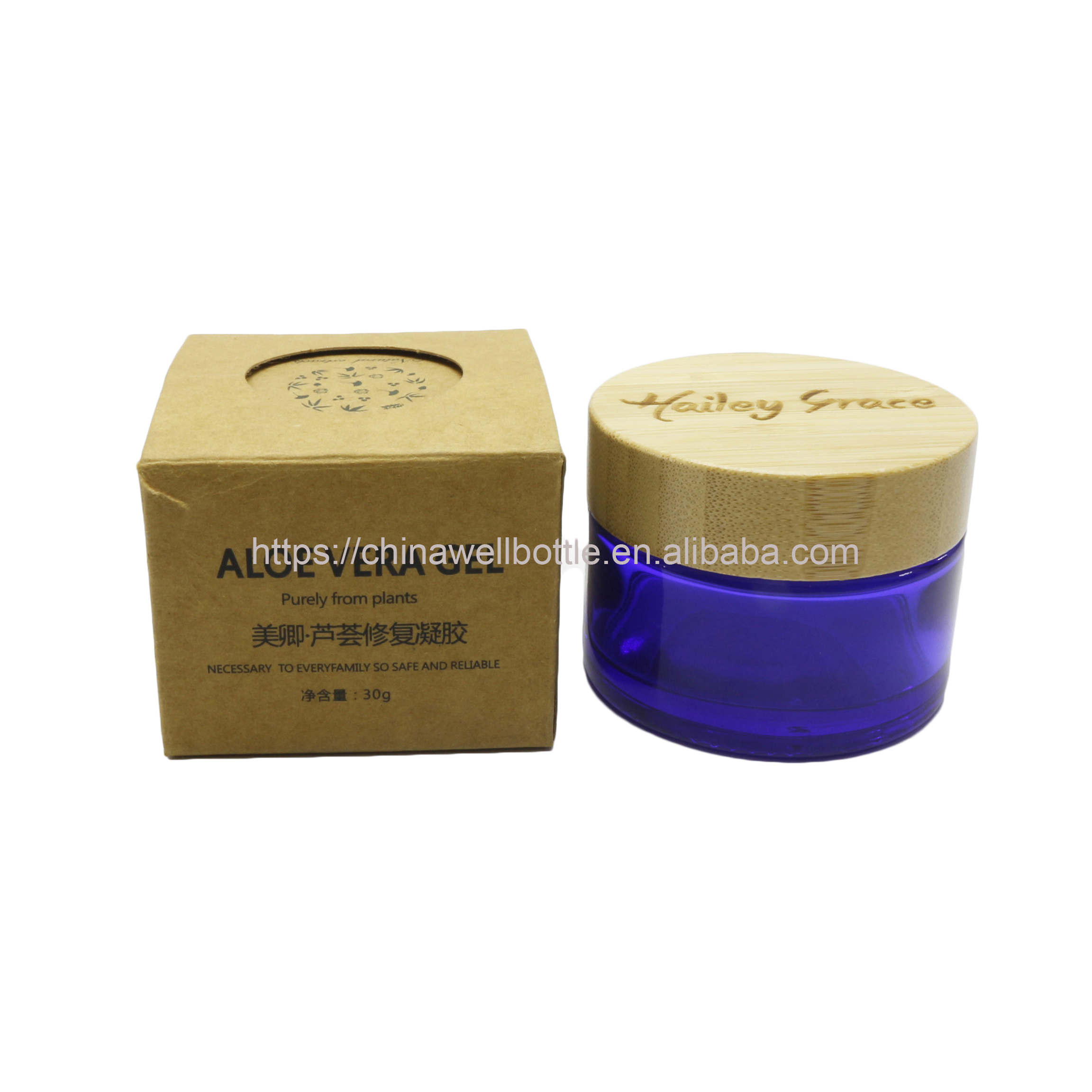 30ml matte clear glass jar bamboo lid amber blue green blue white 1oz jars cosmetic containers for cream J054E