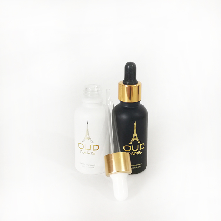 30ml matte frosted black/white glass dropper bottle with gold screw cap for essential oil CBD oil