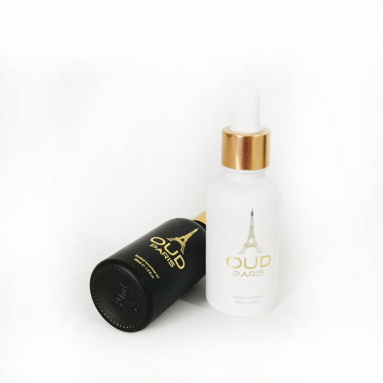 30ml matte frosted black/white glass dropper bottle with gold screw cap for essential oil CBD oil