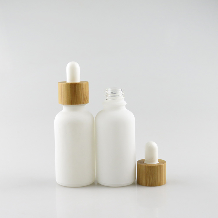 30ml matte glass dropper bottle white with bamboo cap