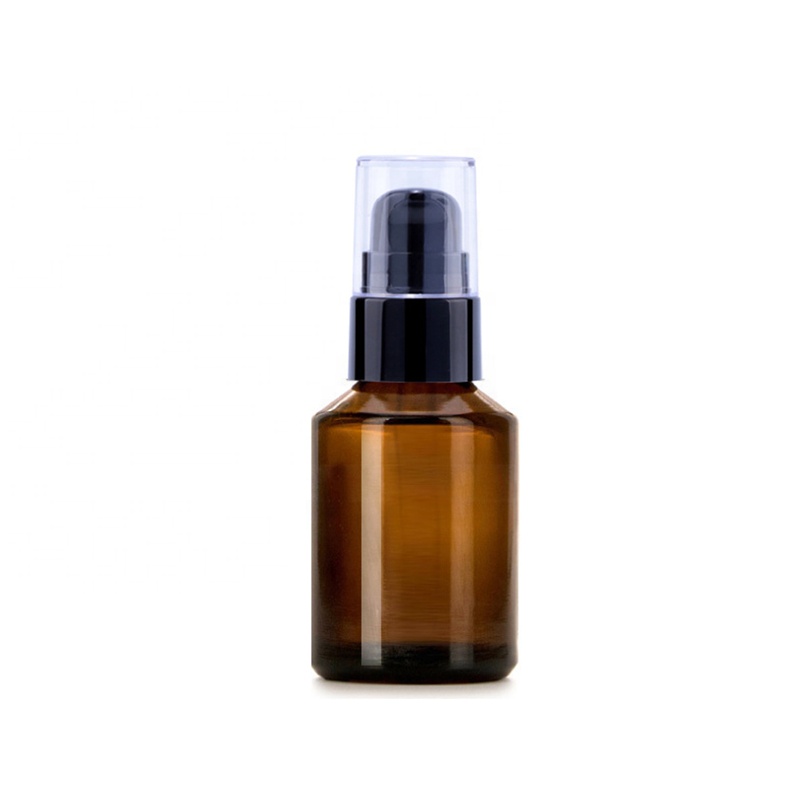 30ml oblique shoulder essence glass bottle with black lotion pump, eye essence liquid foundation bottle