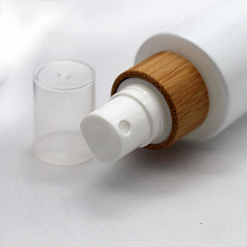 30ml pearl white glass emulsion essential oil bottle perfume spray pump lid cosmetic packaging container eco-friendly bamboo cap