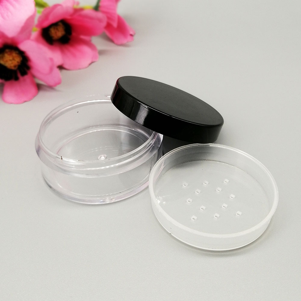 30ml plastic black cover loose powder jar cosmetic packaging container with inner sieve Loose powder filled empty bottles