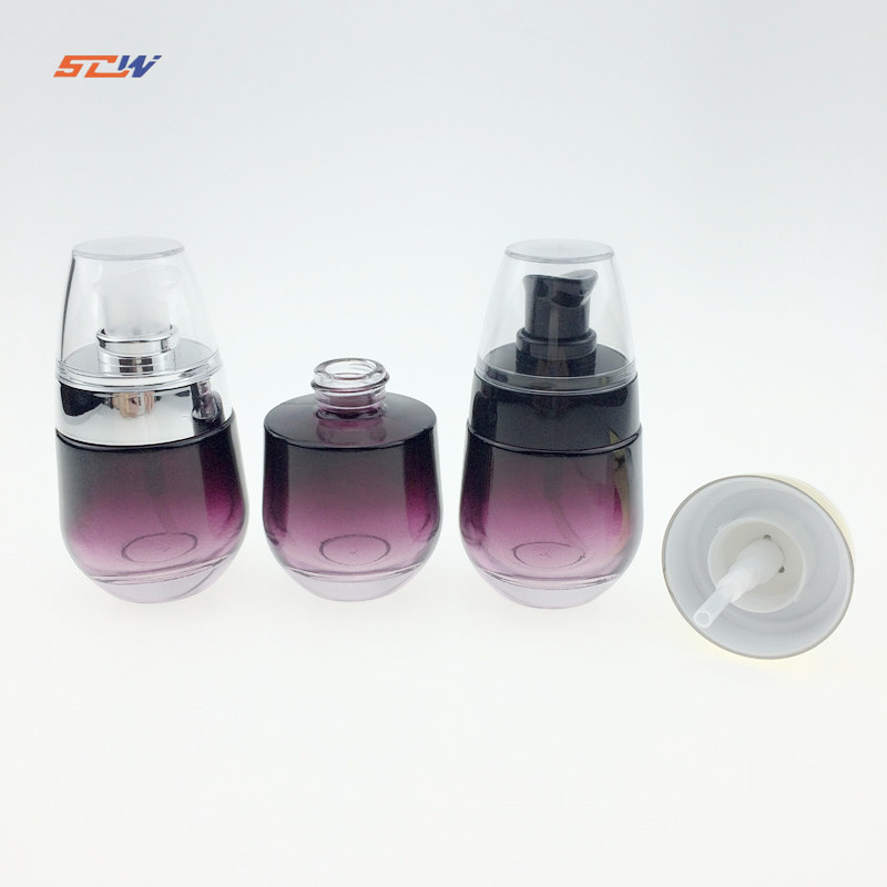 30ml purple gradual change glass bottle skin care products press empty bottle