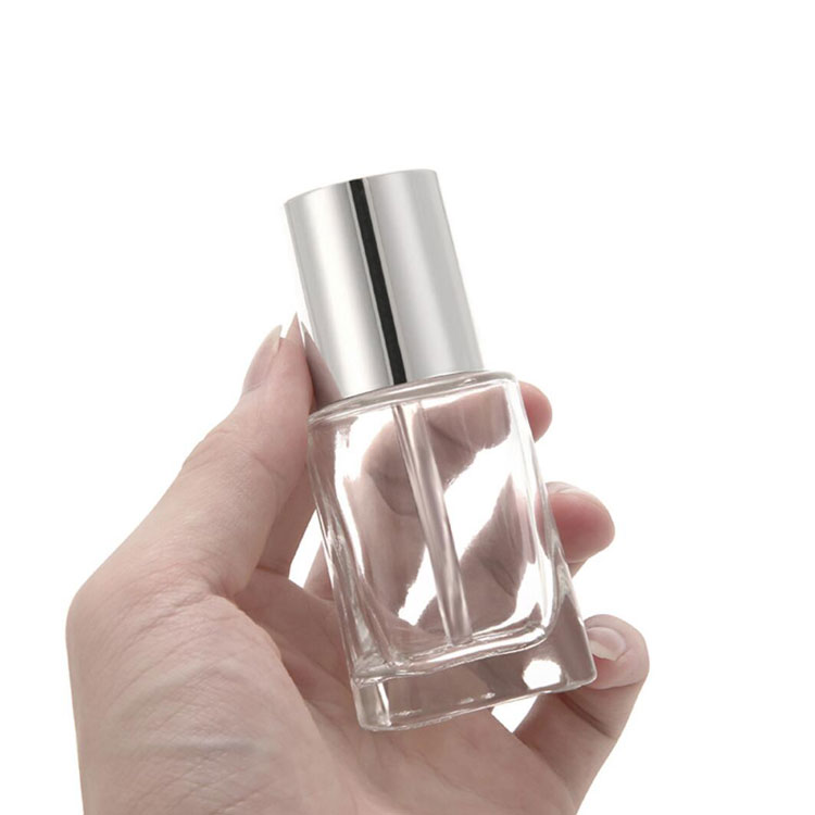 30ml rectangle bottom silver glass cosmetic serum push button dropper bottles