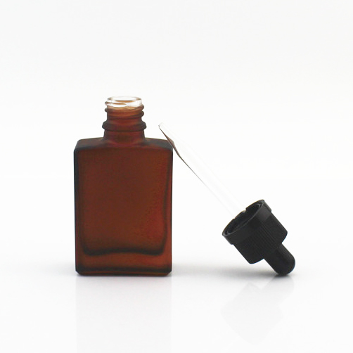 30ml rectangle square amber frosted brown glass dropper bottle