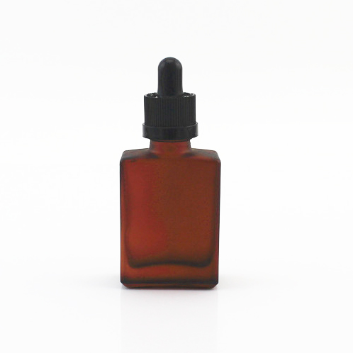 30ml rectangle square amber frosted brown glass dropper bottle