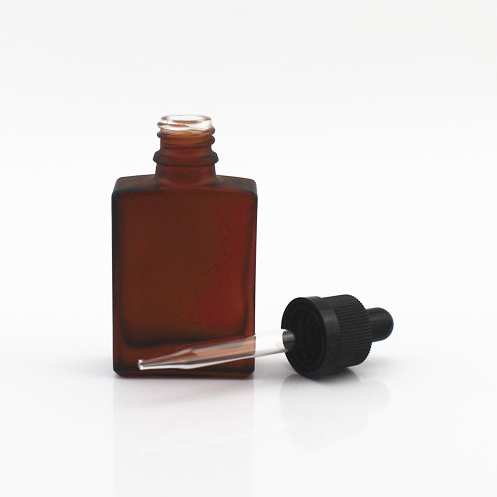 30ml rectangle square amber frosted brown glass dropper bottle