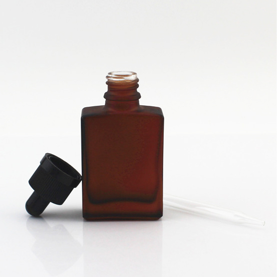 30ml rectangle square amber frosted brown glass dropper bottle