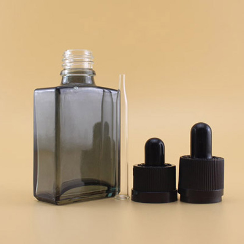 30ml rectangular black glass bottle empty beard e liquid oil glass bottle square matte black glass bottle