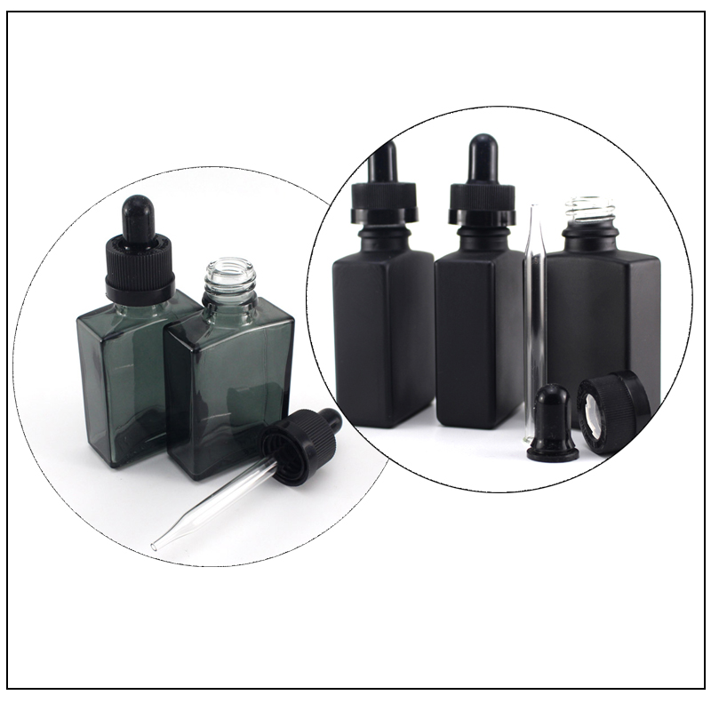 30ml rectangular black glass bottle empty beard e liquid oil glass bottle square matte black glass bottle