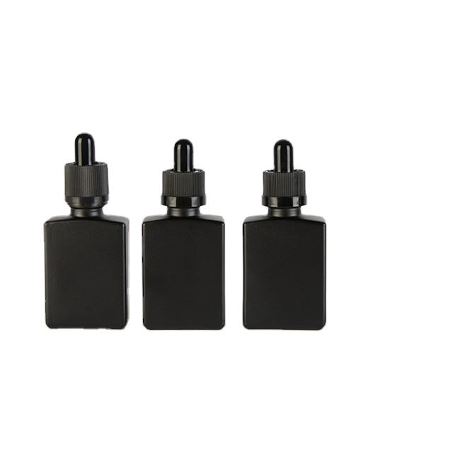 30ml rectangular black glass bottle empty beard e liquid oil glass bottle square matte black glass bottle