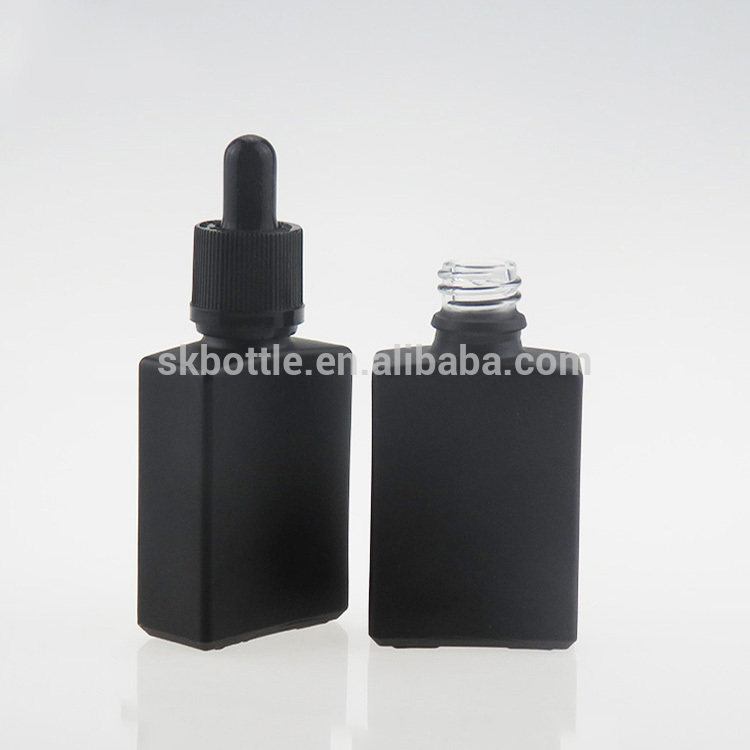 30ml rectangular frosted/matte black glass e liquid bottle with gold&silver aluminium cap and glass pipette