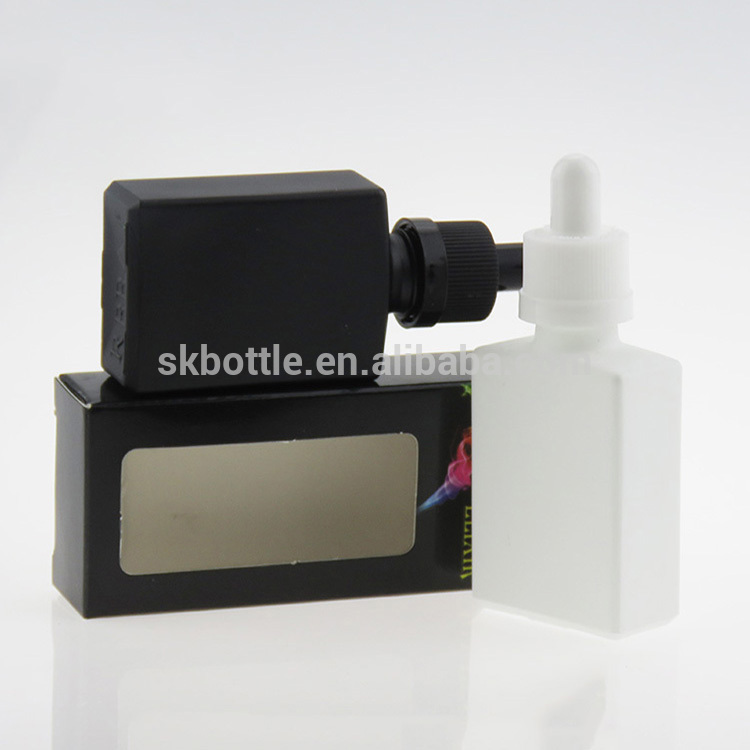 30ml rectangular frosted/matte black glass e liquid bottle with gold&silver aluminium cap and glass pipette