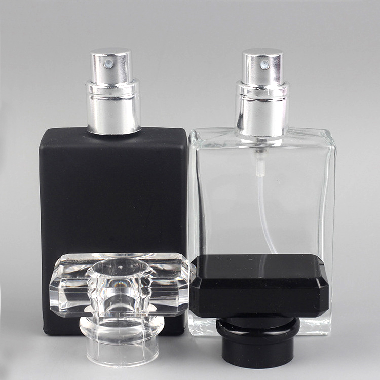 30ml refillable designer black luxury square glass perfume spray bottle crimp