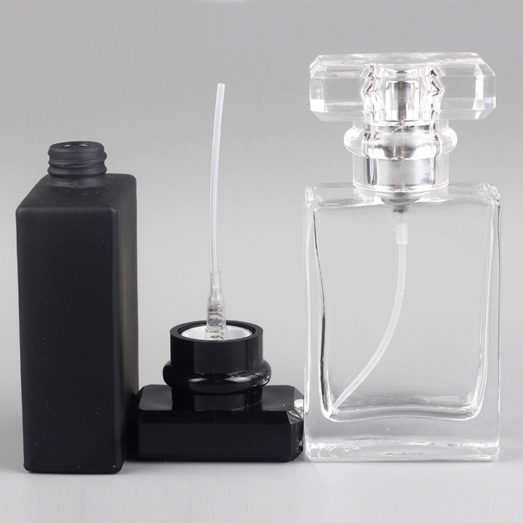 30ml refillable designer black luxury square glass perfume spray bottle crimp