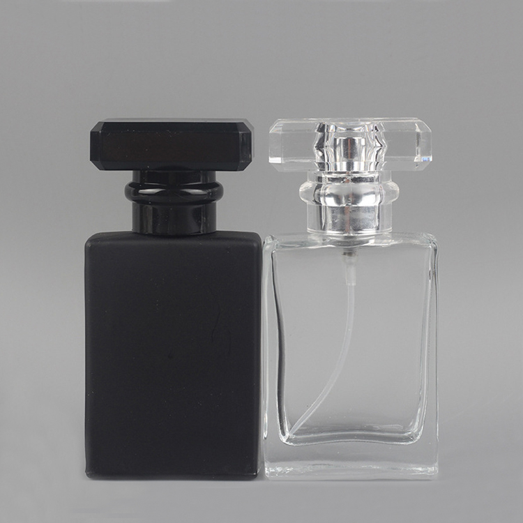 30ml refillable designer black luxury square glass perfume spray bottle crimp