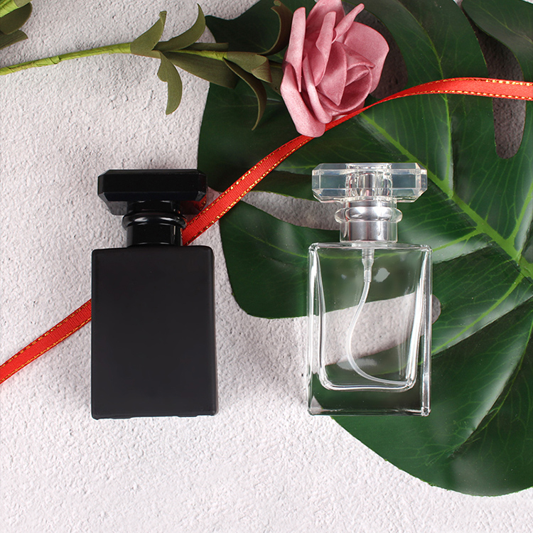 30ml refillable designer black luxury square glass perfume spray bottle crimp