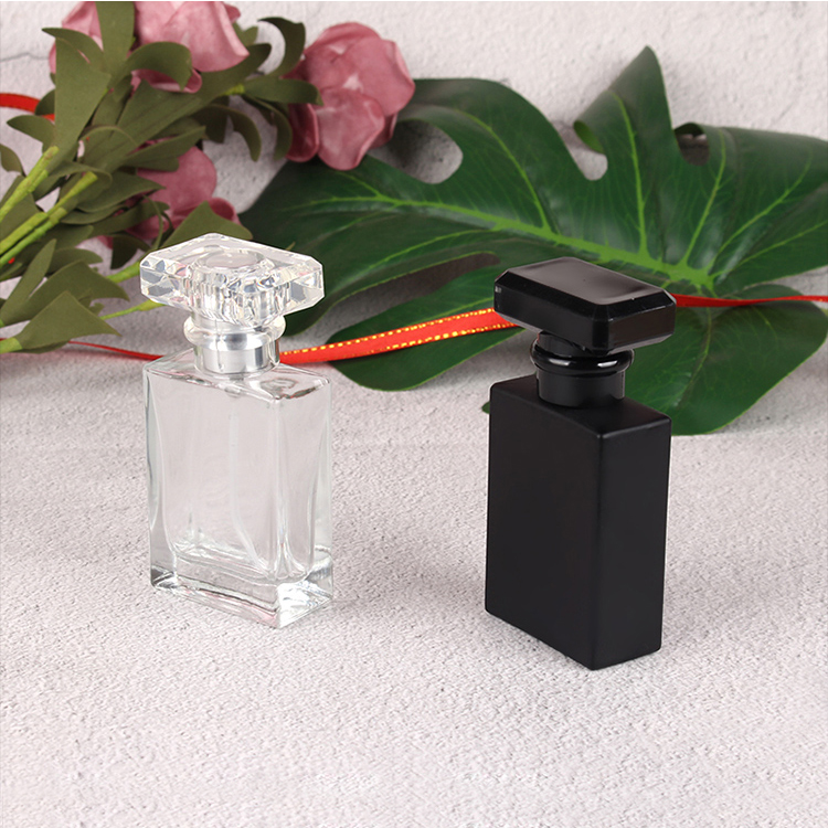 30ml refillable designer black luxury square glass perfume spray bottle crimp