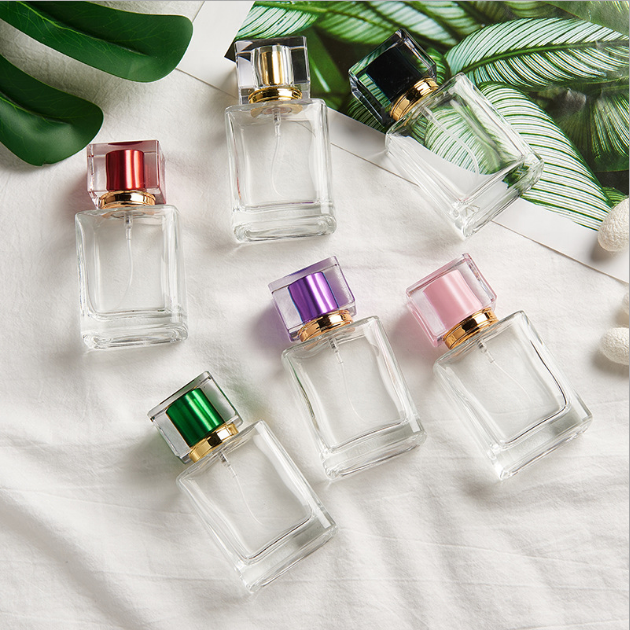 30ml refillable square empty clear glass perfume bottle with pump spray