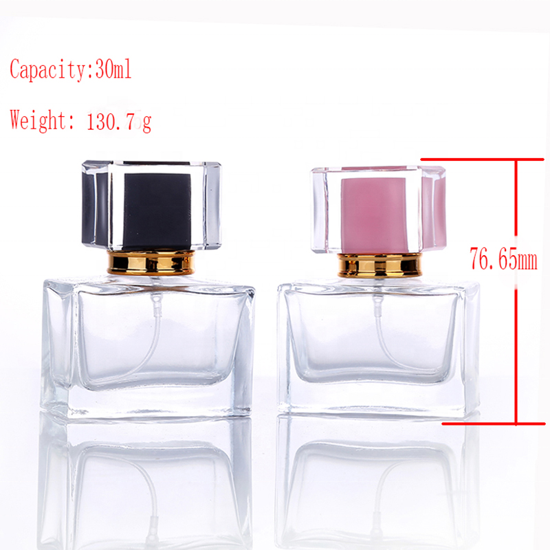 30ml refillable square empty clear glass perfume bottle with pump spray