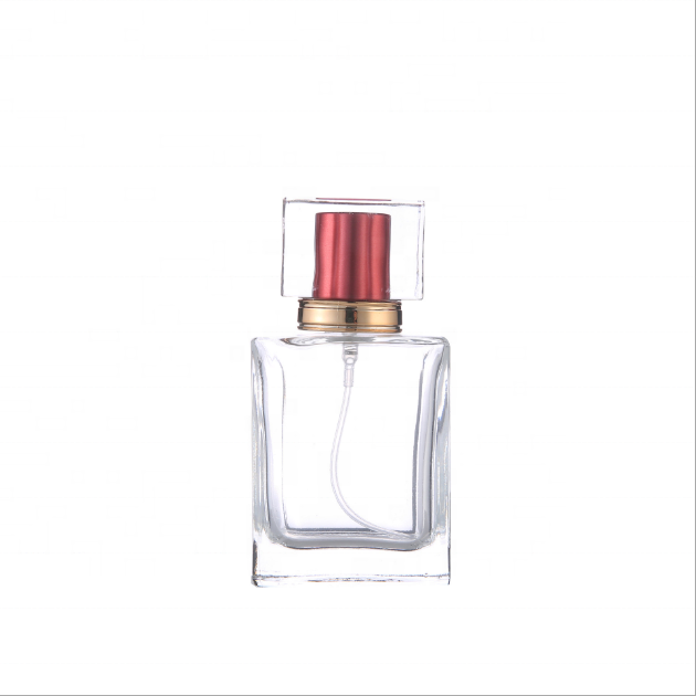 30ml refillable square empty clear glass perfume bottle with pump spray