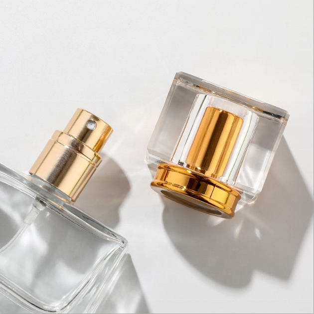 30ml refillable square empty clear glass perfume bottle with pump spray