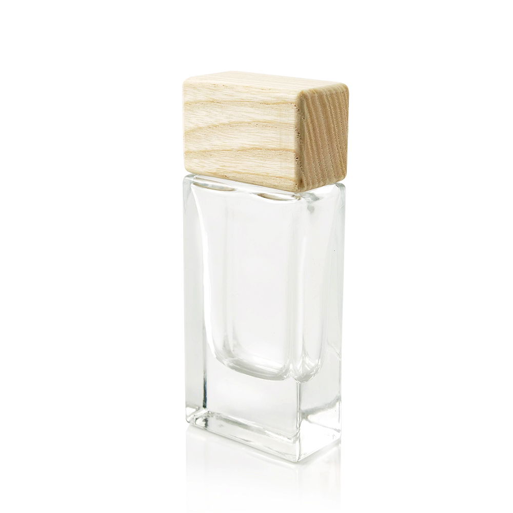 30ml reliable supplier made low MOQ stocked high quality good service empty clear glass cologne bottle with wooden top for sale