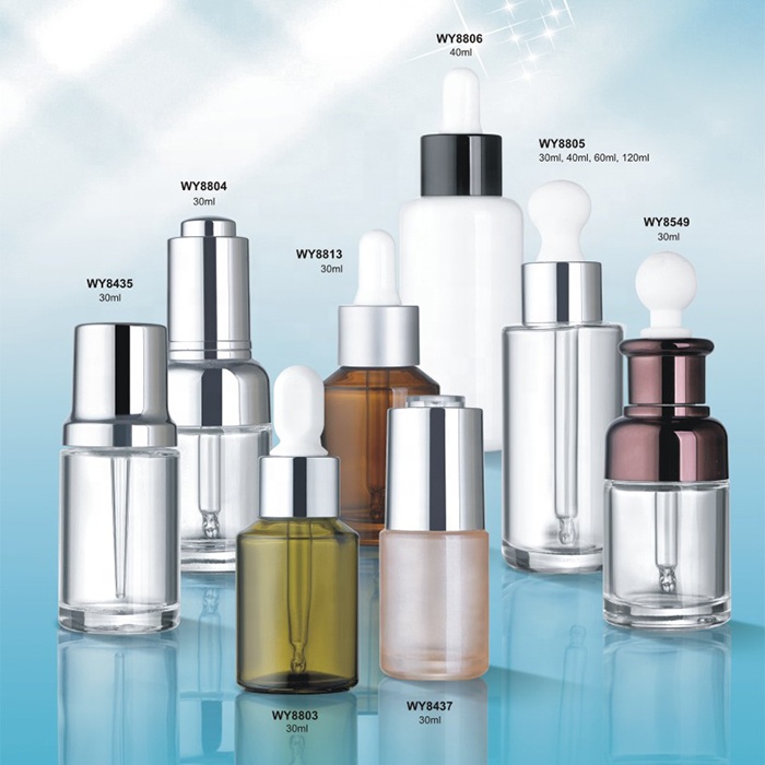 30ml round clear cosmetic glass dropper bottle serum bottles container