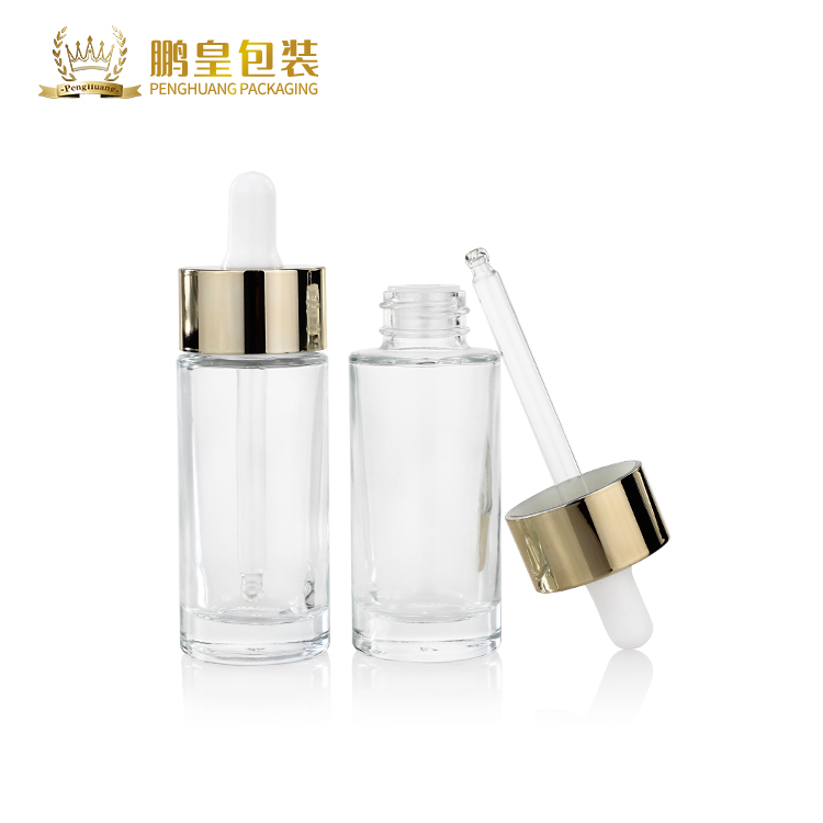 30ml round glass clear frosted facial cosmetic serum luxury dropper bottle with dropper cap
