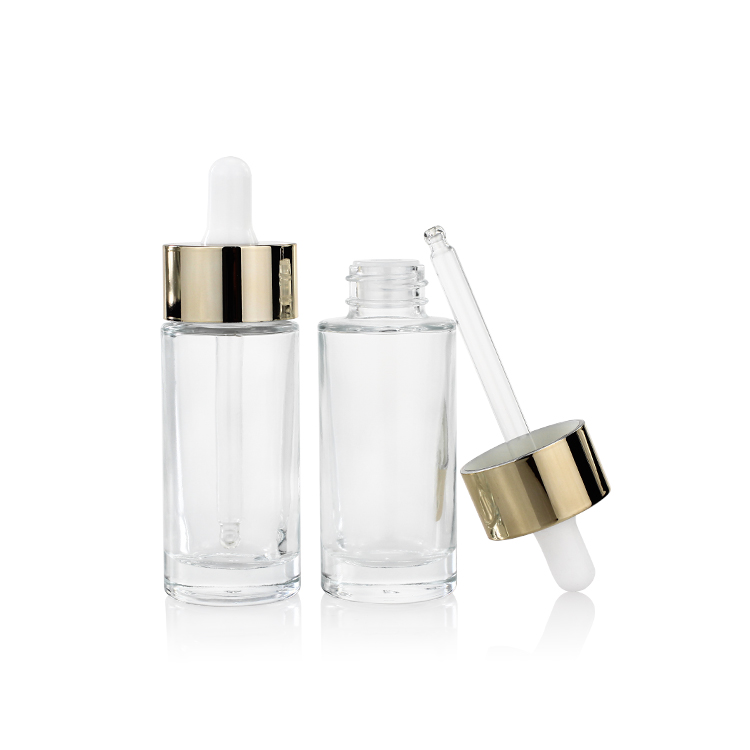 30ml round glass clear frosted facial cosmetic serum luxury dropper bottle with dropper cap