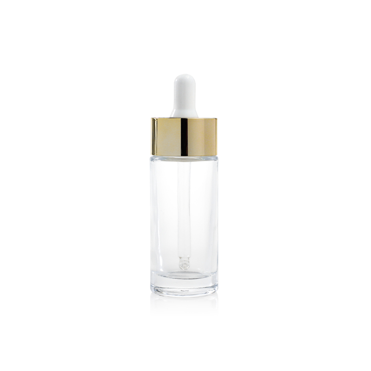 30ml round glass clear frosted facial cosmetic serum luxury dropper bottle with dropper cap