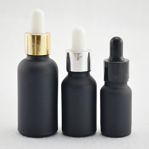 30ml serum essential oil black glass dropper bottle with aluminum rubber stopper cap