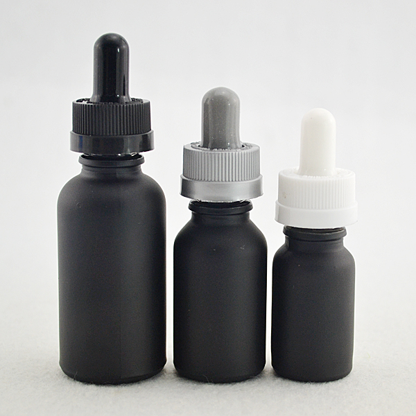 30ml serum essential oil black glass dropper bottle with aluminum rubber stopper cap