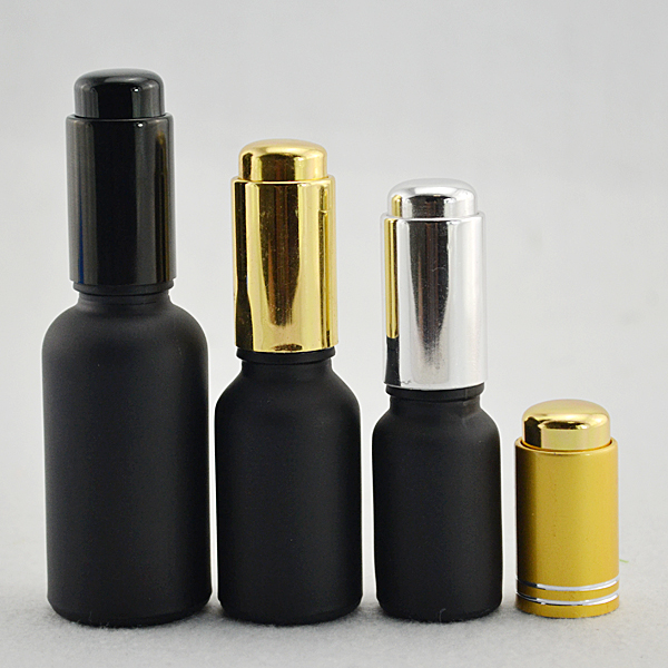 30ml serum essential oil black glass dropper bottle with aluminum rubber stopper cap