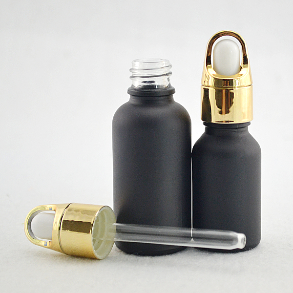 30ml serum essential oil black glass dropper bottle with aluminum rubber stopper cap