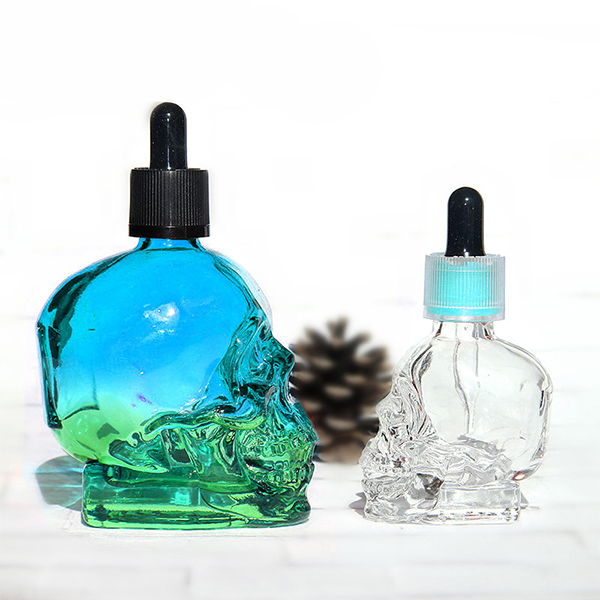 30ml skull head glass eliquid dropper bottle with glass pipette