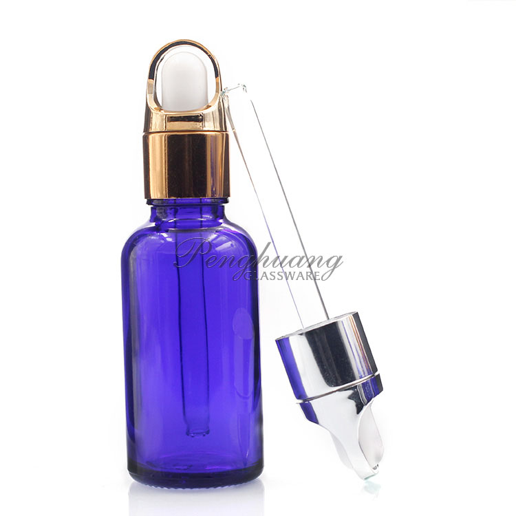 30ml small blue glass dropper bottle essential oil bottle dropper glass bottle cobalt packaging cosmetic package wholesale stock