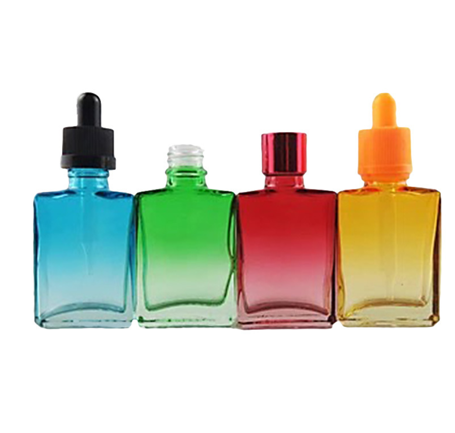 30ml square flat glass cosmetic bottle with dropper and bamboo cap