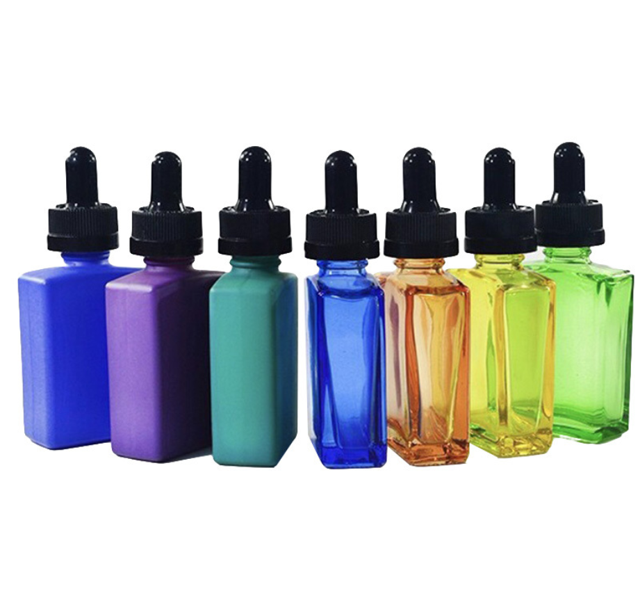 30ml square flat glass cosmetic bottle with dropper and bamboo cap
