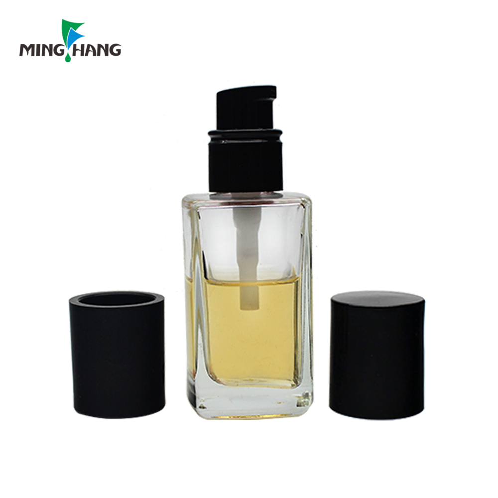 30ml square frosted liquid bottle foundation makeup liquid glass bottle with pump