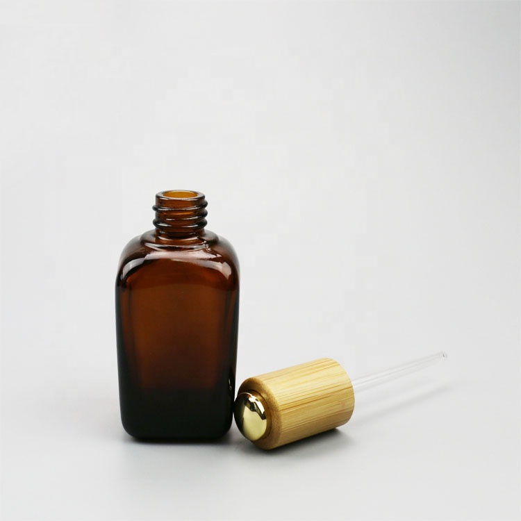 30ml square glass dropper bottle with bamboo cap