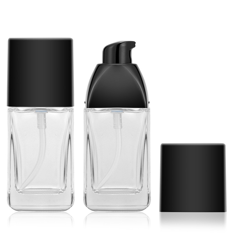 30ml square liquid foundation pump bottle frosted glass empty cosmetics bottles