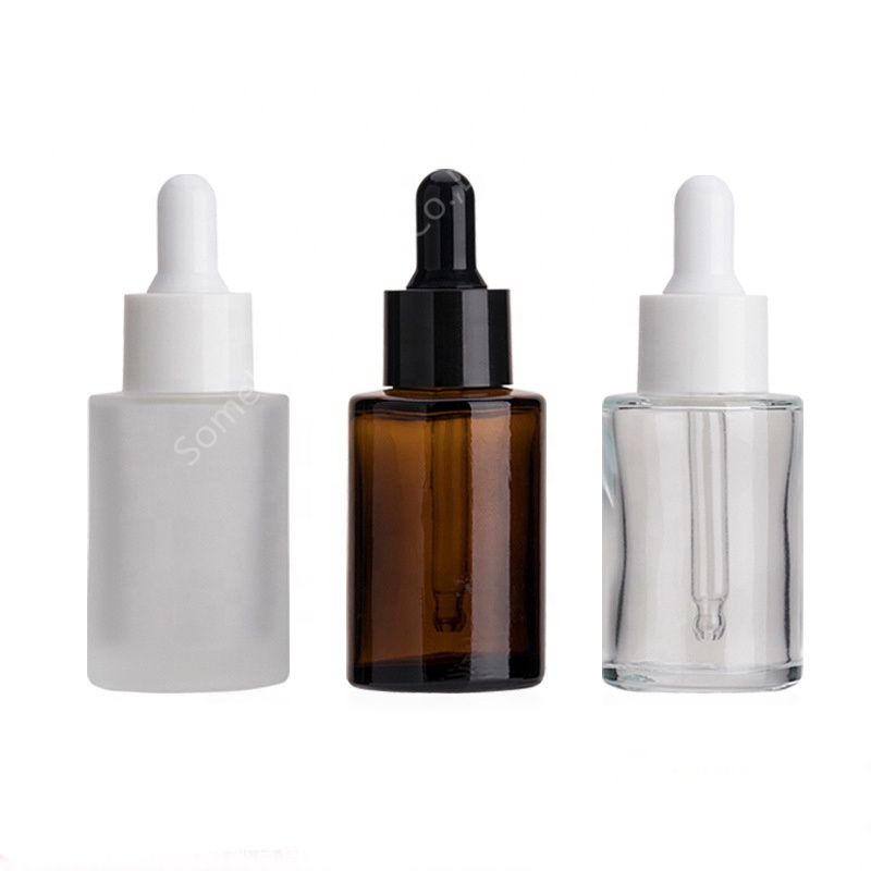 30ml transparent amber flat shoulder essence glass bottle essential oil bottle original dropper bottle