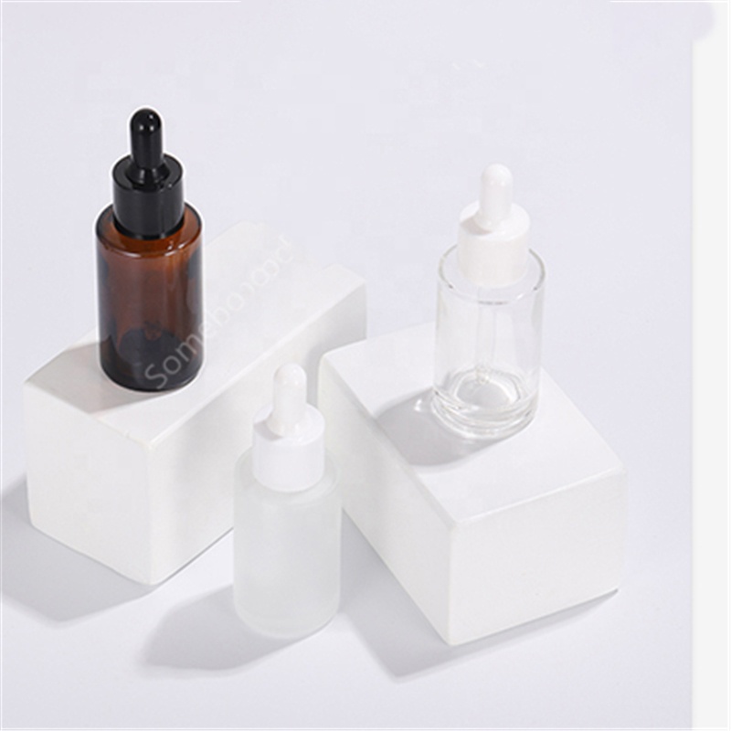 30ml transparent amber flat shoulder essence glass bottle essential oil bottle original dropper bottle