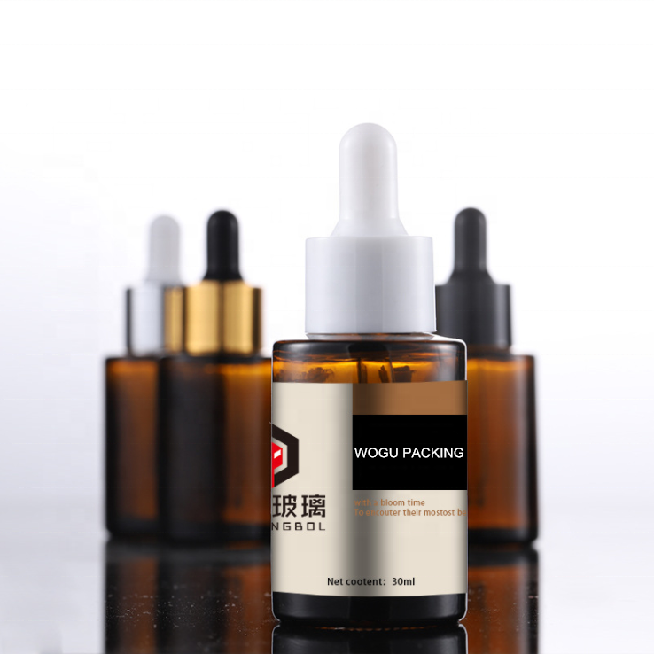 30ml transparent frosted flat shoulder essence bottle 30ml tea colored original liquid glass dropper amber bottles