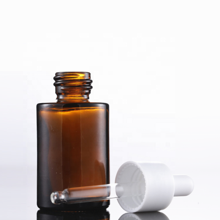 30ml transparent frosted flat shoulder essence bottle 30ml tea colored original liquid glass dropper amber bottles