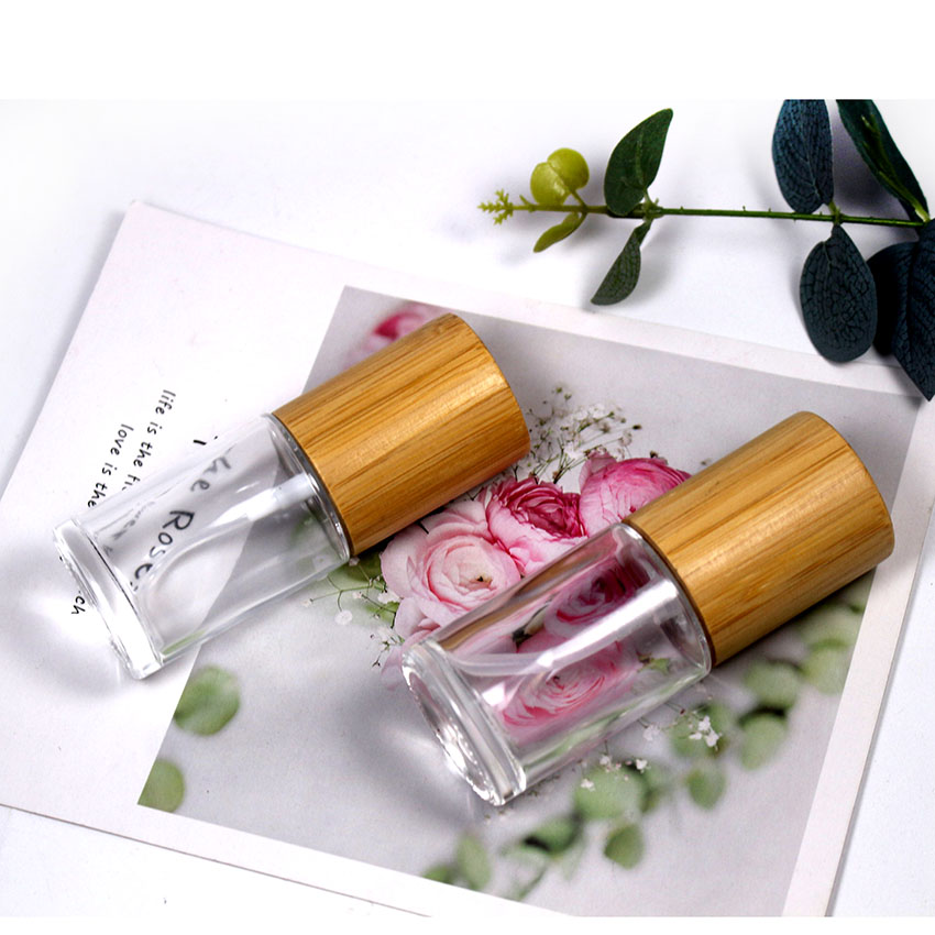 30ml transparent glass wood grain bamboo cover spray bottle cosmetic lotion skin cream packaging container with custom logo