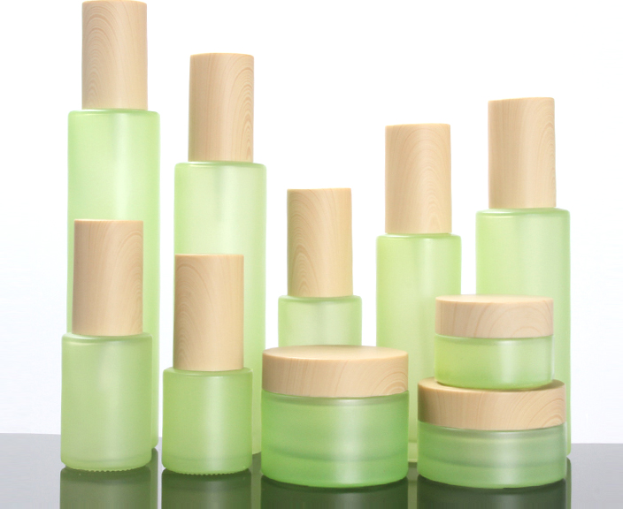 30ml50ml100ml clear green frosted glass cream jar with bamboo pattern cap empty glass eye cream container cosmetics packaging