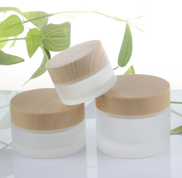 30ml50ml100ml clear green frosted glass cream jar with bamboo pattern cap empty glass eye cream container cosmetics packaging